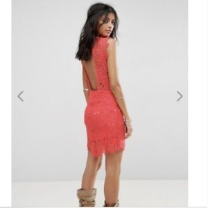 New Free People Coral Daydream Lace Bodycon Dress